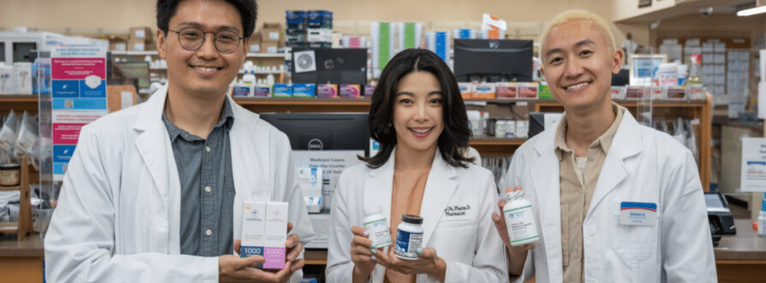 HB Pharmacy staff holding prescriptions